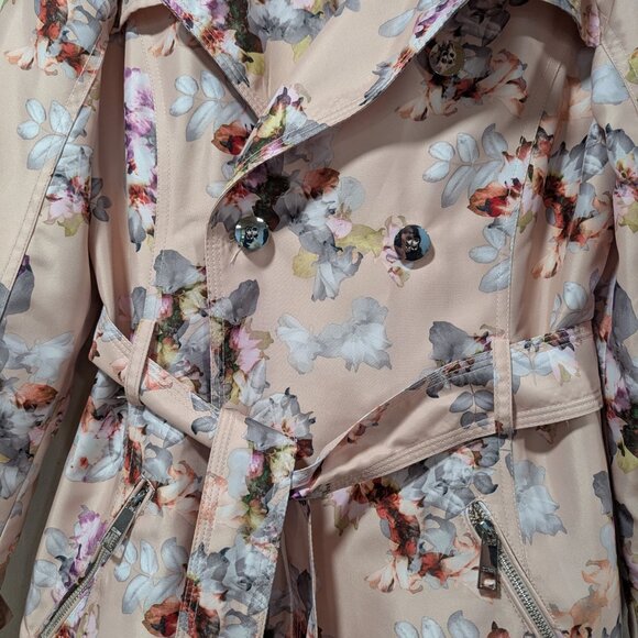 GUESS Pink Floral Double-Breasted Water-Resistant Trench Coat Sz S - Picture 7 of 9